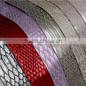 pu Material Snakeskin Leather Fabric Refelective Effect pu Synthetic Leather for Bags Shoes thumbnail-1