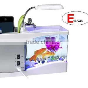 Mini Aquarium Fish Tank With Clock,penholder thumbnail-1