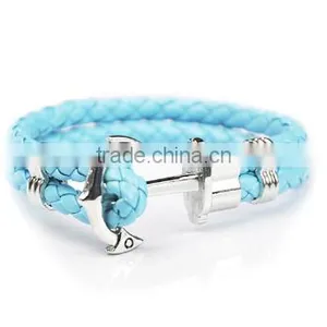 >>New Arrival SW16490 Braided Leather Anchor Bracelet/ thumbnail-6