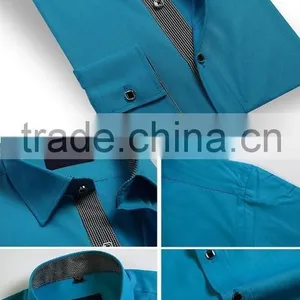 2015 Garments Hot Sale Latest Designs Fashion Dress Solid Color Long Sleeve Slim Fit Inclined Stripe Cotton Man Shirt for Men thumbnail-4