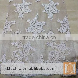 Wholesale White Bridal Embroidered Tulle Lace Fabric thumbnail-1