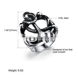 Latest Fashion Antique Stainless Steel Anchor Design Gey Men Ring thumbnail-6