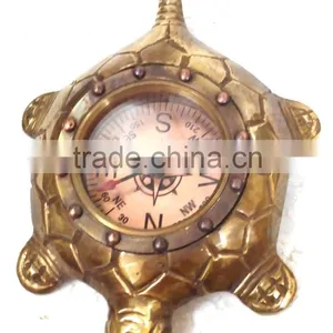 Vintage Brass Reproduction Tortoise Shaped Compass With Wooden Box 13523 thumbnail-4