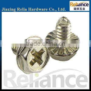 Yellow Zinc Plated Full Threaded Hex Washer Phillips Knurled Head Machine Screw thumbnail-1