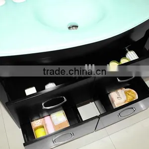 Modern Glass Wash Basin Black Cabinet Wood Bathroom Furniture No.1004D thumbnail-2