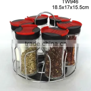 TW946 6pcs Glass Spice Jar Set With Metal Rack thumbnail-1
