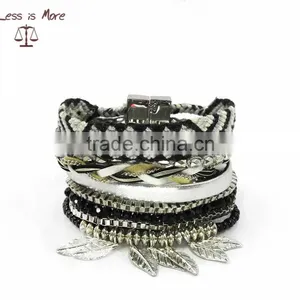 Top Quality Bohemian Bracelet With Metal Leaf Tassel Brazilian Magnet Bracelet thumbnail-1