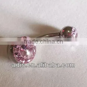 Stainless Steel Belly Ring,double Jeweled Ball With Oil thumbnail-1