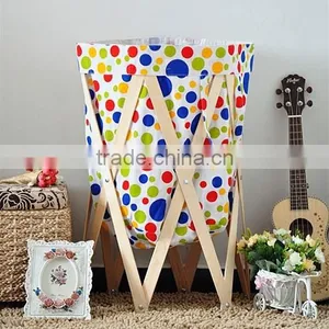 Household Canvas Storage Bin With Wood Folding Laundry Basket Foldable Laundry Basket thumbnail-1