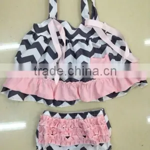 2013 Lastest New Design Wholesale Cotton Chevron Swing Top Set Cotton Top Withe Cotton Bloomer for Baby thumbnail-1