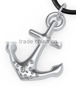 Rose Gold Stainless Steel Girls Pendant Silver CZ Inlay Anchor Pendant Necklace thumbnail-4