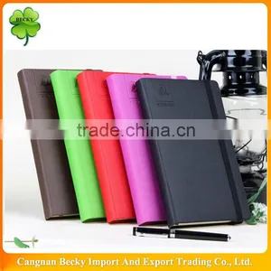 Colorful Leather Cover Line Printing Logo Embossed Office/school Writing Notepad/diary With Elastic Ribbon Closure thumbnail-1