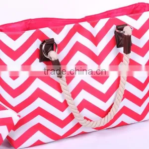 Striped Cotton Handle Shopping Tote Bag thumbnail-1
