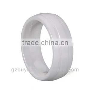New Grooved White Ceramic Ring, Women's White Ceramic Ring thumbnail-1