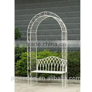 Garden Wrought Iron Pastel Green Garden Arch Outdoor Archway With Bench thumbnail-2
