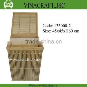 Dark Brown Bamboo Laundry Basket With Lid thumbnail-5