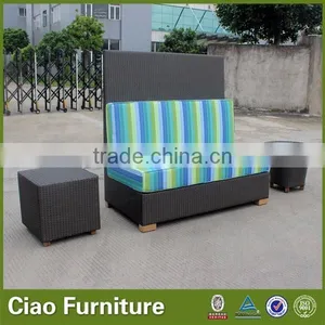 Outdoor Rattan Bench With Colorful Cushion Sitting thumbnail-1