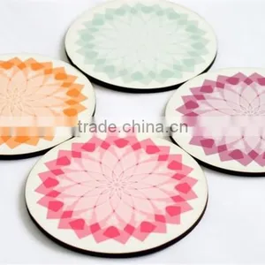 2017 Round Wooden Pastel Aqua Pink Coasters Made in China thumbnail-1