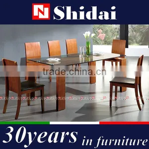 Dining Table With Glass Top and 8 Chairs Teak 9 Piece Dining Set Wood A-9 thumbnail-1