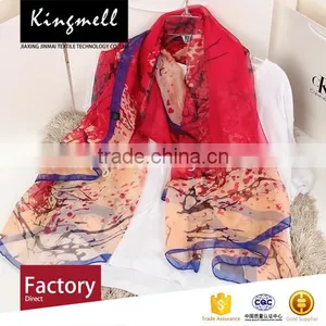 Custom Red Digital Printed Silk Chiffon Shawl Hot Sale Shawl thumbnail-2