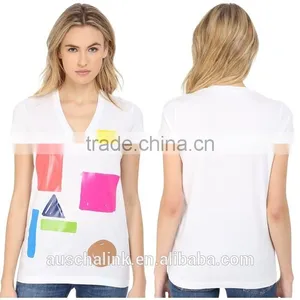 High Quality Women Short Sleeve V Neck Wholesale t Shirts for Sale thumbnail-5