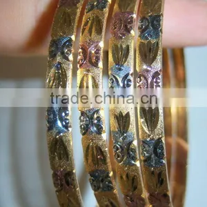 3 TONE GOLD PLATED BANGLE Bracelet SET thumbnail-1