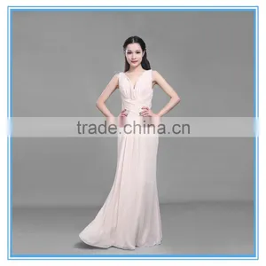 Wholesale Deep V Chiffon Modern Handmade Pleated Long Evening Dress thumbnail-3