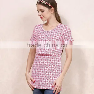 Summer Short Sleeve Nursing Clothes Floral Breastfeeding Clothing Cotton Maternity Mother Outdoor Tops thumbnail-5