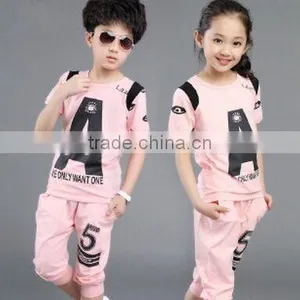 Boys and Girls Letters Printed Two-piece Sports Suits for Summer thumbnail-1