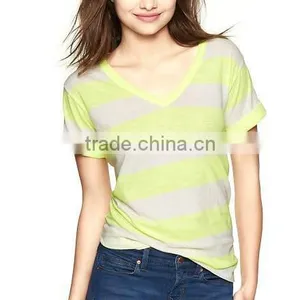 Neon Striped Womens V Neck t Shirt thumbnail-1