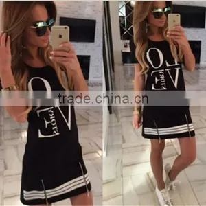 1PCS M-XL Women Love Letter Print O Neck Short Sleeve Zipper Long Above Knee Straight Dress Summer Casual Dress Tops Blouse thumbnail-4