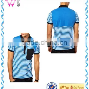 Hot Sale Wholesale Casual Pocket Men's Stripes Pocket Polo T Shirt thumbnail-2