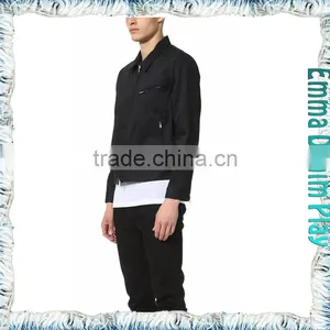 2016 Autumn New Men's Zipper Closure Fashion Solid Black Cropped Denim Jacket thumbnail-3