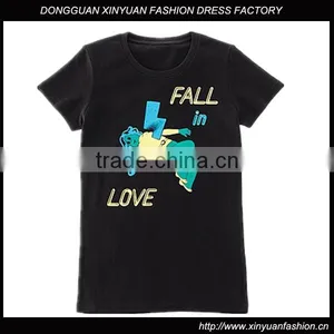 China Clothing Manufacturer O Neck Short Sleeve Printed T-Shirts,Top Printing Black T-shirts O Neck for Women thumbnail-1