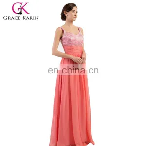 Grace Karin Sleeveless Long Chiffon Beaded Cheap Evening Dresses CL4104-3 thumbnail-1