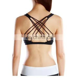 Wholesale Ladies Running Yoga Sport Bras Active Strappy Cross Back Sports Bra#S150040B thumbnail-2