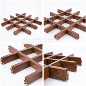 Wooden Grain Aluminum Grille Ceiling/High Quality of Aluminum Grid Ceiling for Airport/Manufacturer of Aluminum Grille Ceiling thumbnail-3