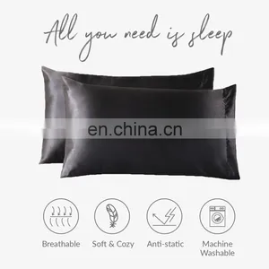 High Quality Black Polyester Fabric Home Silky Smooth Comfort Queen Satin Pillowcase thumbnail-3
