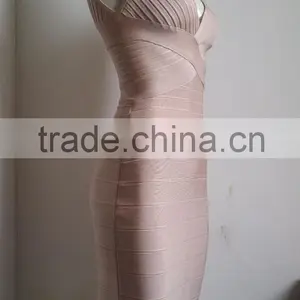 Summer Dress Wholesale Top Quality 2015 New Fashion Women Attractive Rayon Stretch v Neck Nude Sey Mini Bodycon Evening Party Ba thumbnail-3