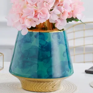 Fashion Wide Mouth European Light Luxury Jingdezhen Blue Ceramic Vase For Indoor Decor thumbnail-4