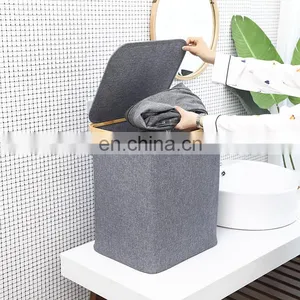 Wholesale Popular Design Folding Laundry Basket Bins Set Collapsible Bamboo Storage Basket/slim Cloth Laundry Hamper Handles thumbnail-2