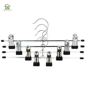 OEM Household Metal Pants Skirt Hangers With Clips Wire Trousers Hangers for Cloths Metal Clothes Pant Hanger thumbnail-1