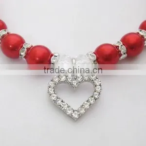 Rhinstone Heart Charm Pearl Pet Necklace Jewelry for Cat Dogs thumbnail-3