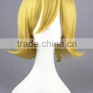 High Quality 35cm Short Straight Golden Synthetic Anime Wig Cosplay Costume Hair Wig Party Wig thumbnail-3