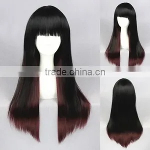 High Quality 65cm Medium Long Straight Black&Wine Red Color Mixed Lolita Wig Synthetic Anime Wig Cosplay Hair Wig Party Wig thumbnail-1