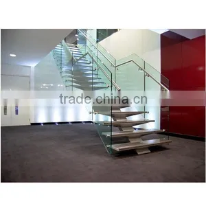 N119 Creater House Wood Glass Stairs, Manufacturer Customied Glass Staircase, Hot Sale Straight Floating Glass Wood Stairs Quality Choice thumbnail-1