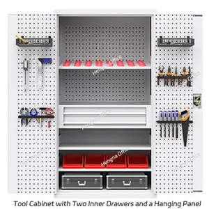 Modern Industrial Workshop Cabinet With Integrated Pegboard and 3-Tier Adjustable Shelves - Metal Tool Chest for High-end Garage Setup thumbnail-5