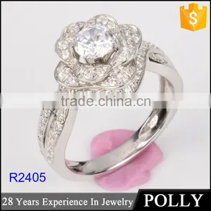 Micro Pave Setting Elegant Rose Shape Design 925 Sterling Silver Wedding Ring thumbnail-1