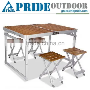 Wood Aluminium Folding Table Portable Camping Patio Folding Outdoor Table Chair thumbnail-1