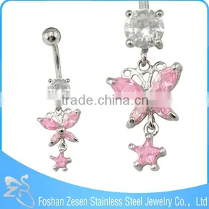 Lovely Curved Bar Blue Claw Cubic Zircon Bee Flower Navel Belly Ring thumbnail-5